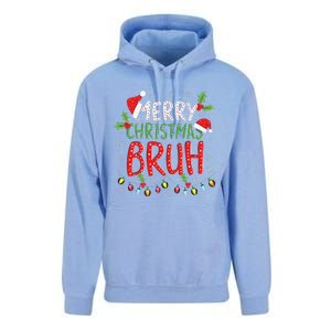 Funny Merry Christmas Bruh Xmas Lights Santa Hat Unisex Surf Hoodie