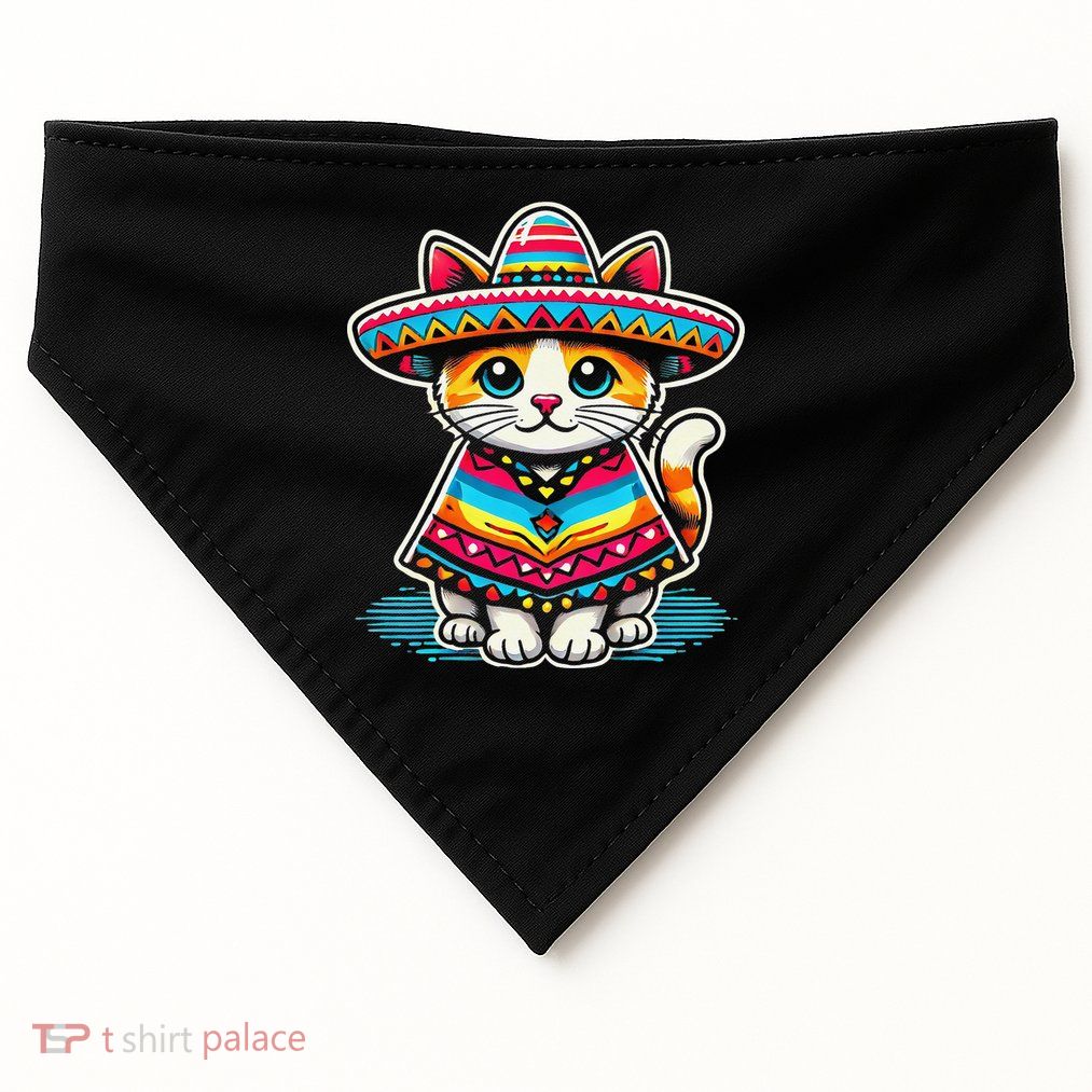 Funny Mexican Cat Cinco De Mayo Cat Sombrero Poncho Fiesta USA-Made Doggie Bandana