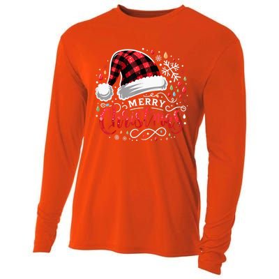 Funny Merry Christmas Funny Red Plaid Buffalo Santa Hat Cooling Performance Long Sleeve Crew