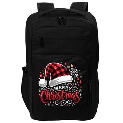 Funny Merry Christmas Funny Red Plaid Buffalo Santa Hat Impact Tech Backpack