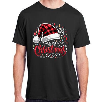 Funny Merry Christmas Funny Red Plaid Buffalo Santa Hat Adult ChromaSoft Performance T-Shirt