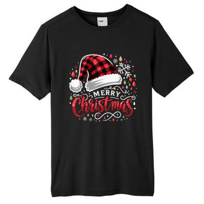 Funny Merry Christmas Funny Red Plaid Buffalo Santa Hat Tall Fusion ChromaSoft Performance T-Shirt