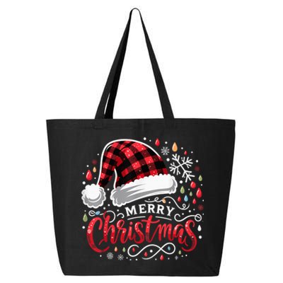 Funny Merry Christmas Funny Red Plaid Buffalo Santa Hat 25L Jumbo Tote