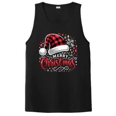 Funny Merry Christmas Funny Red Plaid Buffalo Santa Hat PosiCharge Competitor Tank