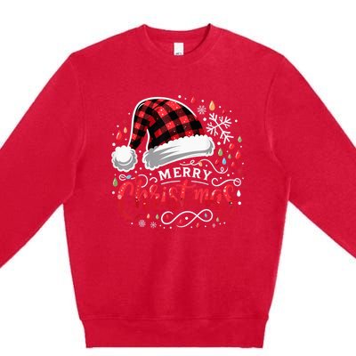 Funny Merry Christmas Funny Red Plaid Buffalo Santa Hat Premium Crewneck Sweatshirt