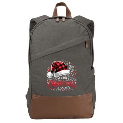 Funny Merry Christmas Funny Red Plaid Buffalo Santa Hat Cotton Canvas Backpack