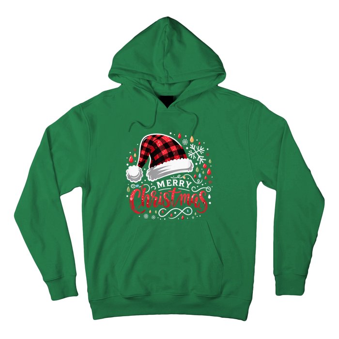 Funny Merry Christmas Funny Red Plaid Buffalo Santa Hat Hoodie