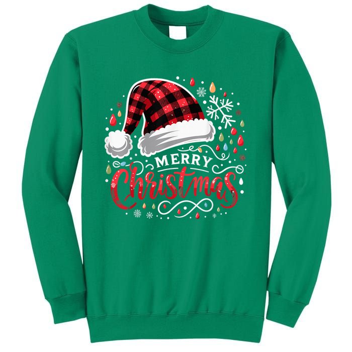 Funny Merry Christmas Funny Red Plaid Buffalo Santa Hat Sweatshirt