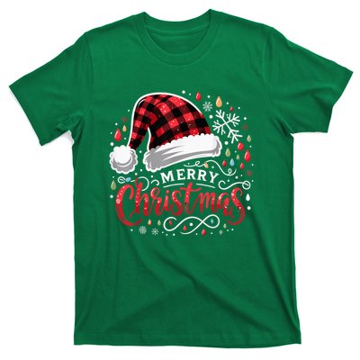 Funny Merry Christmas Funny Red Plaid Buffalo Santa Hat T-Shirt