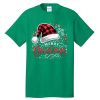 Funny Merry Christmas Funny Red Plaid Buffalo Santa Hat Tall T-Shirt