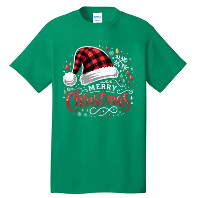 Funny Merry Christmas Funny Red Plaid Buffalo Santa Hat Tall T-Shirt