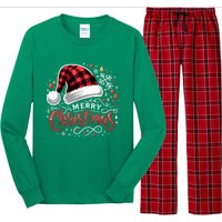 Funny Merry Christmas Funny Red Plaid Buffalo Santa Hat Long Sleeve Pajama Set