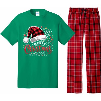 Funny Merry Christmas Funny Red Plaid Buffalo Santa Hat Pajama Set