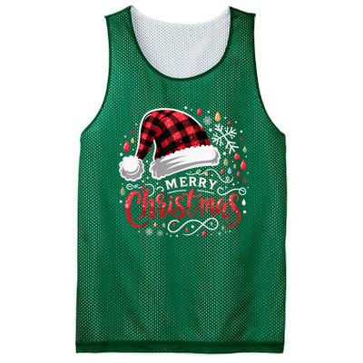 Funny Merry Christmas Funny Red Plaid Buffalo Santa Hat Mesh Reversible Basketball Jersey Tank