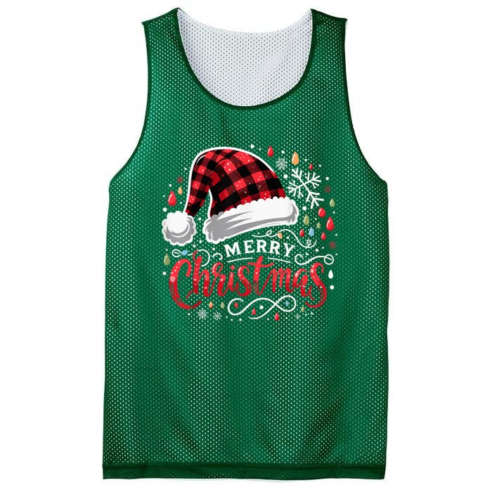 Funny Merry Christmas Funny Red Plaid Buffalo Santa Hat Mesh Reversible Basketball Jersey Tank