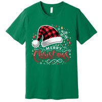 Funny Merry Christmas Funny Red Plaid Buffalo Santa Hat Premium T-Shirt