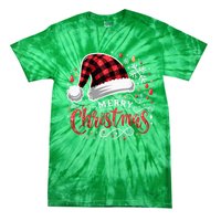 Funny Merry Christmas Funny Red Plaid Buffalo Santa Hat Tie-Dye T-Shirt