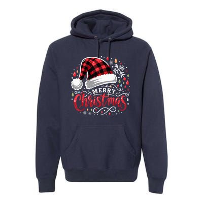 Funny Merry Christmas Funny Red Plaid Buffalo Santa Hat Premium Hoodie