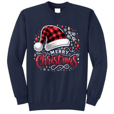 Funny Merry Christmas Funny Red Plaid Buffalo Santa Hat Tall Sweatshirt