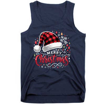 Funny Merry Christmas Funny Red Plaid Buffalo Santa Hat Tank Top