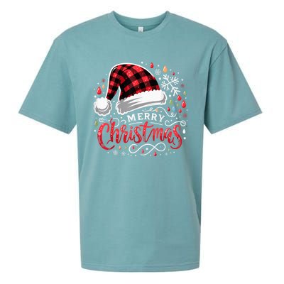 Funny Merry Christmas Funny Red Plaid Buffalo Santa Hat Sueded Cloud Jersey T-Shirt