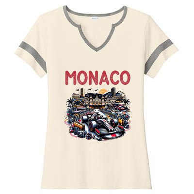 Formula Monaco City Monte Carlo Circuit Racetrack Travel Ladies Halftime Notch Neck Tee