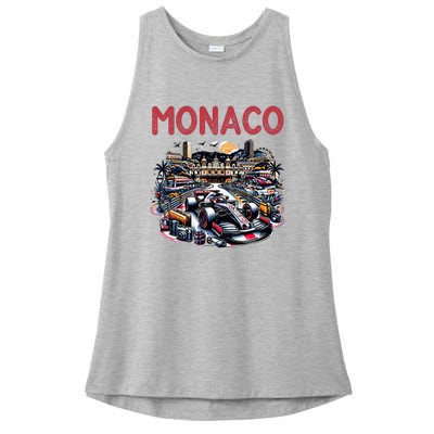 Formula Monaco City Monte Carlo Circuit Racetrack Travel Ladies PosiCharge Tri-Blend Wicking Tank