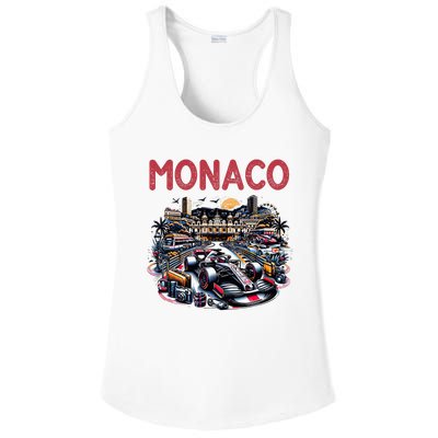 Formula Monaco City Monte Carlo Circuit Racetrack Travel Ladies PosiCharge Competitor Racerback Tank