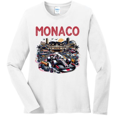 Formula Monaco City Monte Carlo Circuit Racetrack Travel Ladies Long Sleeve Shirt