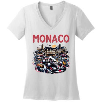 Formula Monaco City Monte Carlo Circuit Racetrack Travel Women's V-Neck T-Shirt