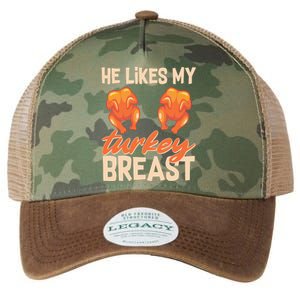 Funny Matching Couples Thanksgiving He Likes My Turkey Breast Legacy Tie Dye Trucker Hat