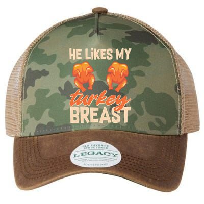 Funny Matching Couples Thanksgiving He Likes My Turkey Breast Legacy Tie Dye Trucker Hat