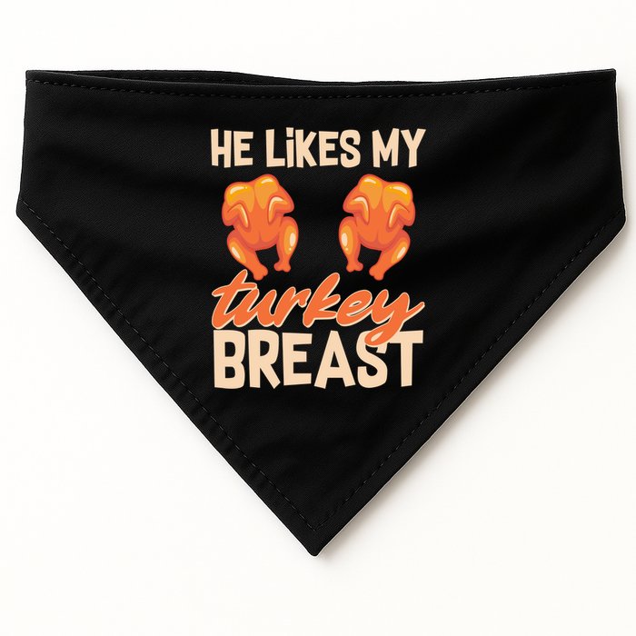 Funny Matching Couples Thanksgiving He Likes My Turkey Breast USA-Made Doggie Bandana