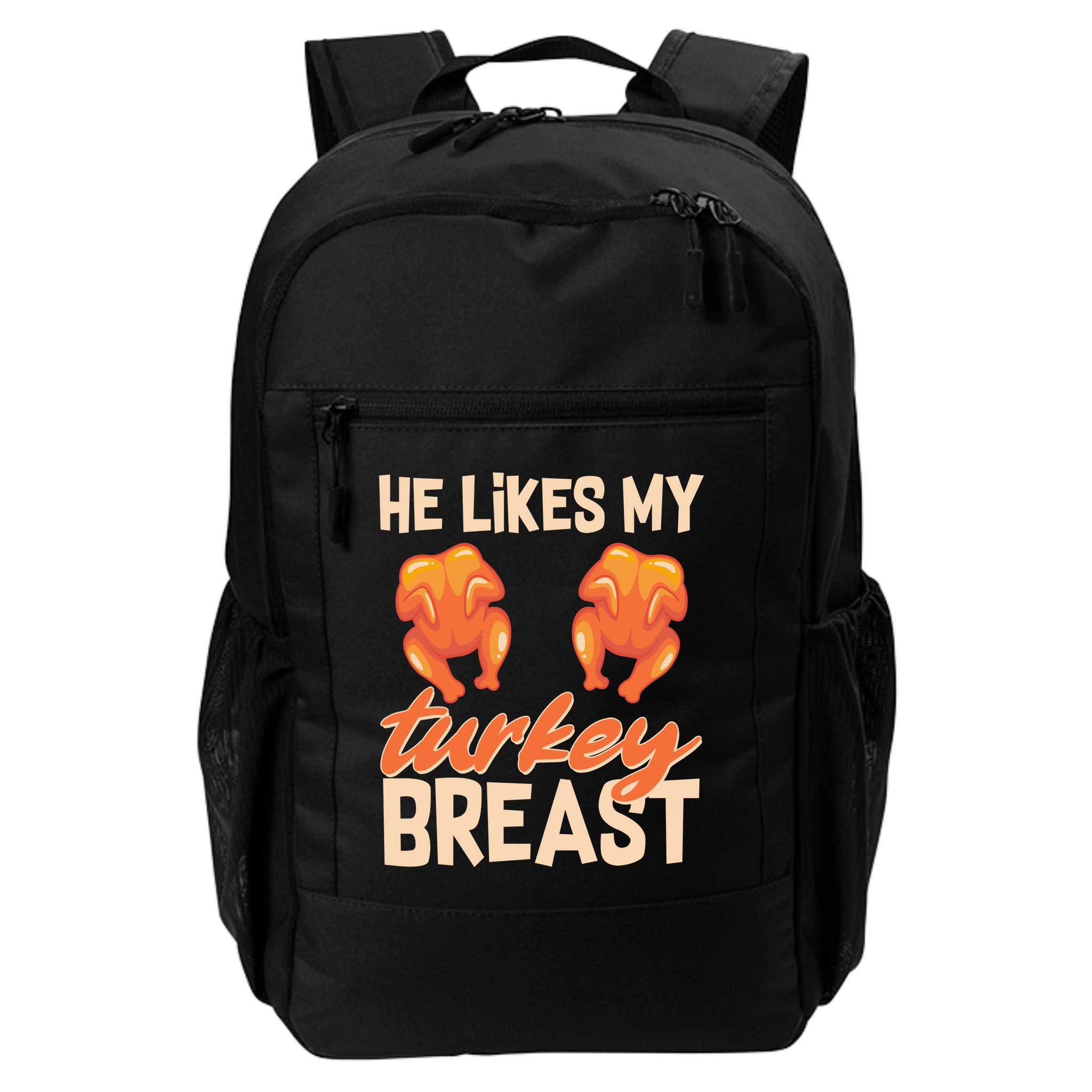 Funny Matching Couples Thanksgiving He Likes My Turkey Breast Backpack