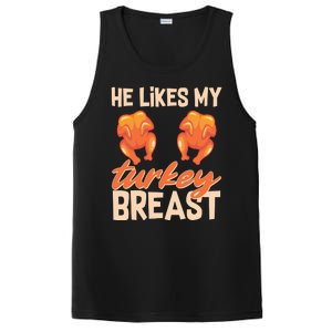 Funny Matching Couples Thanksgiving He Likes My Turkey Breast PosiCharge Competitor Tank