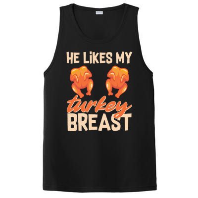 Funny Matching Couples Thanksgiving He Likes My Turkey Breast PosiCharge Competitor Tank