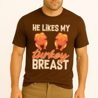 Funny Matching Couples Thanksgiving He Likes My Turkey Breast Cooling Performance Crew T-Shirt