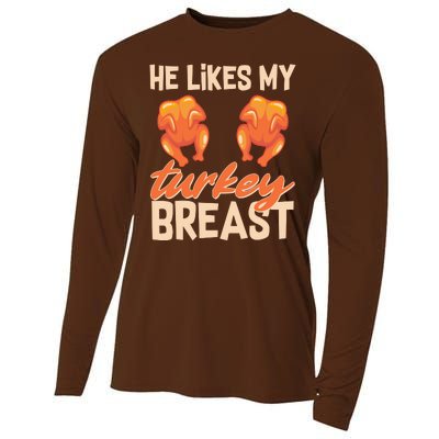 Funny Matching Couples Thanksgiving He Likes My Turkey Breast Cooling Performance Long Sleeve Crew