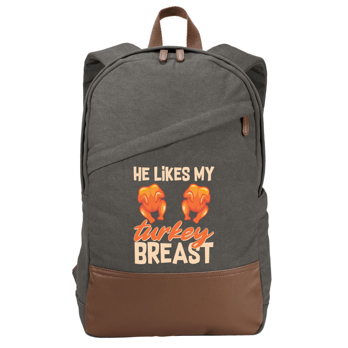 Funny Matching Couples Thanksgiving He Likes My Turkey Breast Cotton Canvas Backpack