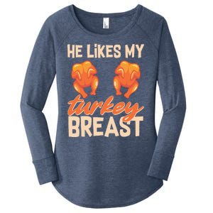 Funny Matching Couples Thanksgiving He Likes My Turkey Breast Women's Perfect Tri Tunic Long Sleeve Shirt