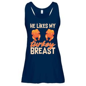 Funny Matching Couples Thanksgiving He Likes My Turkey Breast Ladies Essential Flowy Tank