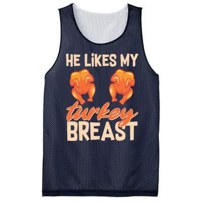 Funny Matching Couples Thanksgiving He Likes My Turkey Breast Mesh Reversible Basketball Jersey Tank