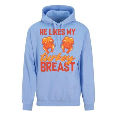 Funny Matching Couples Thanksgiving He Likes My Turkey Breast Unisex Surf Hoodie