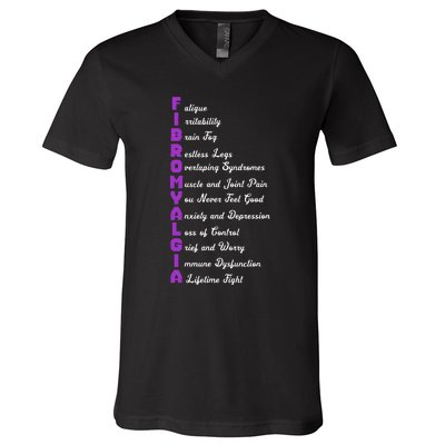 Fibromyalgia Meaning Chronic Pain Fibro Awareness V-Neck T-Shirt