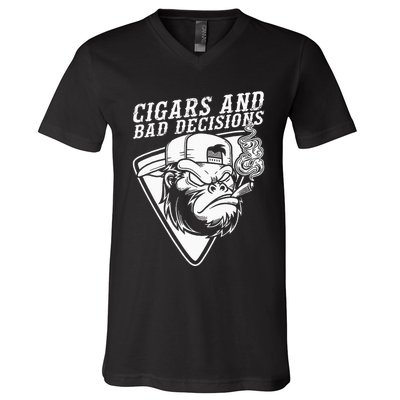 Funny Monkey Cigars And Bad Decisions V-Neck T-Shirt