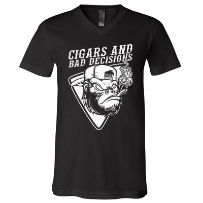 Funny Monkey Cigars And Bad Decisions V-Neck T-Shirt