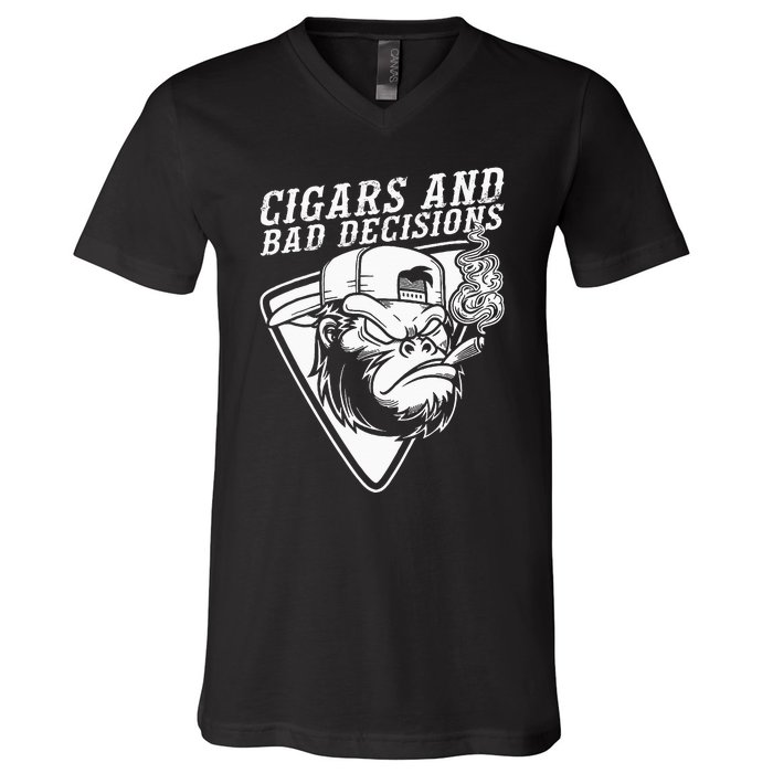 Funny Monkey Cigars And Bad Decisions V-Neck T-Shirt