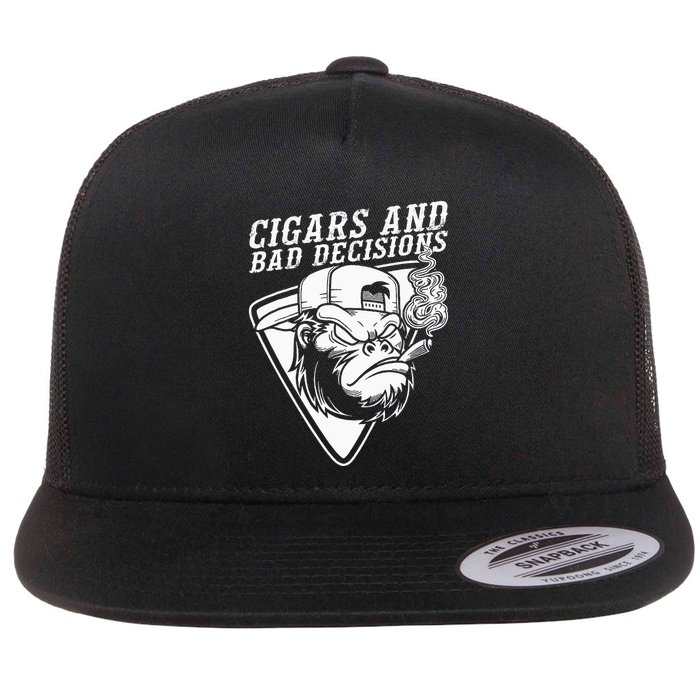 Funny Monkey Cigars And Bad Decisions Flat Bill Trucker Hat
