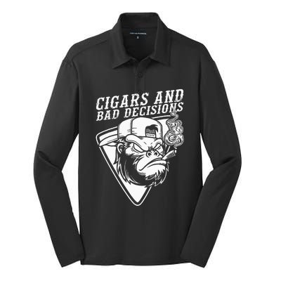 Funny Monkey Cigars And Bad Decisions Silk Touch Performance Long Sleeve Polo