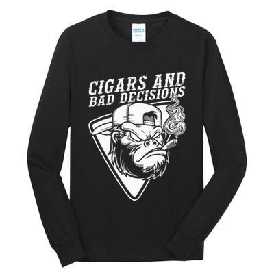 Funny Monkey Cigars And Bad Decisions Tall Long Sleeve T-Shirt